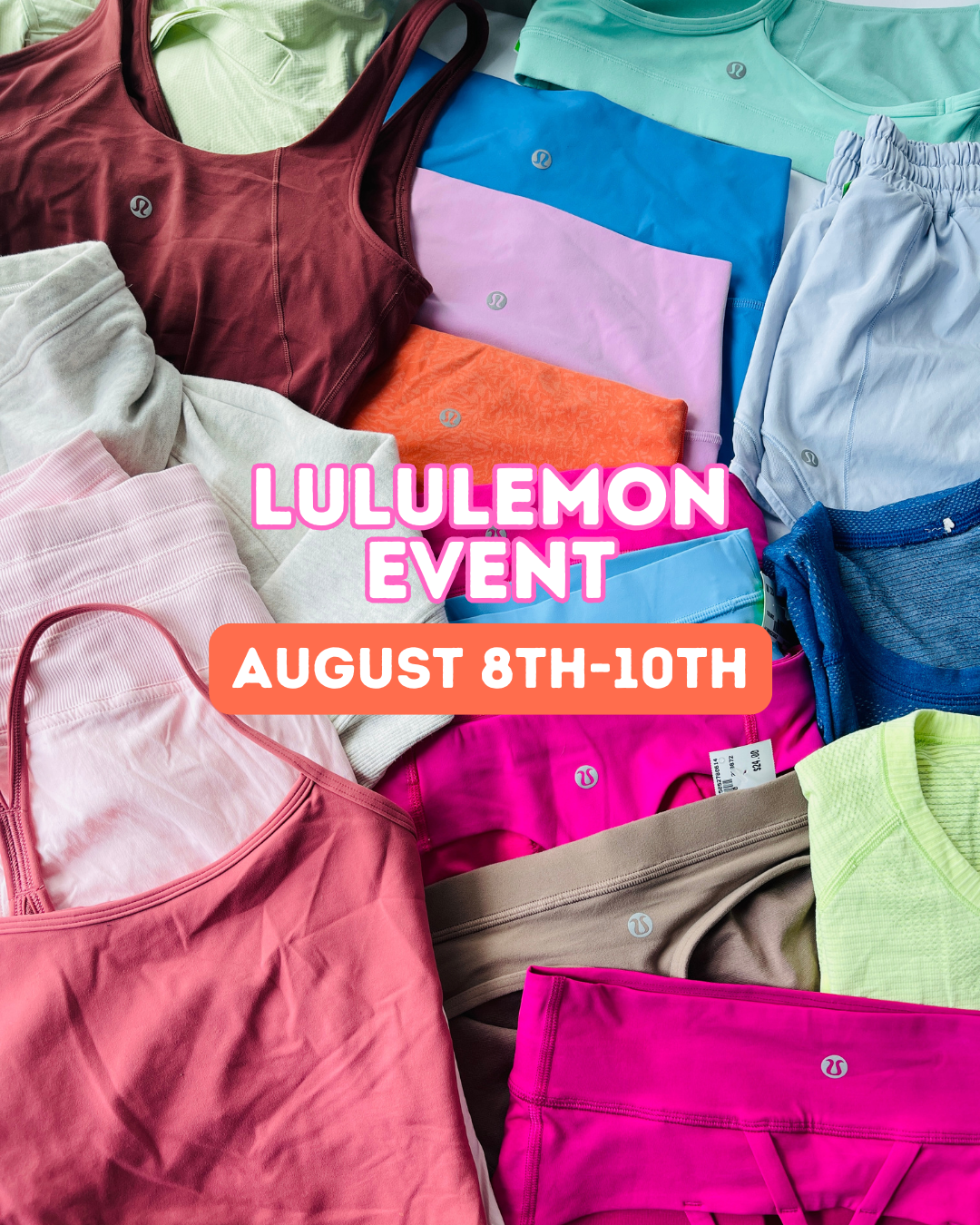 lululemon brand athletic items laid on a white background with text over image saying 